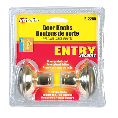 Defender Security DOOR KNOBS RND 2.25" BRS E 2280
